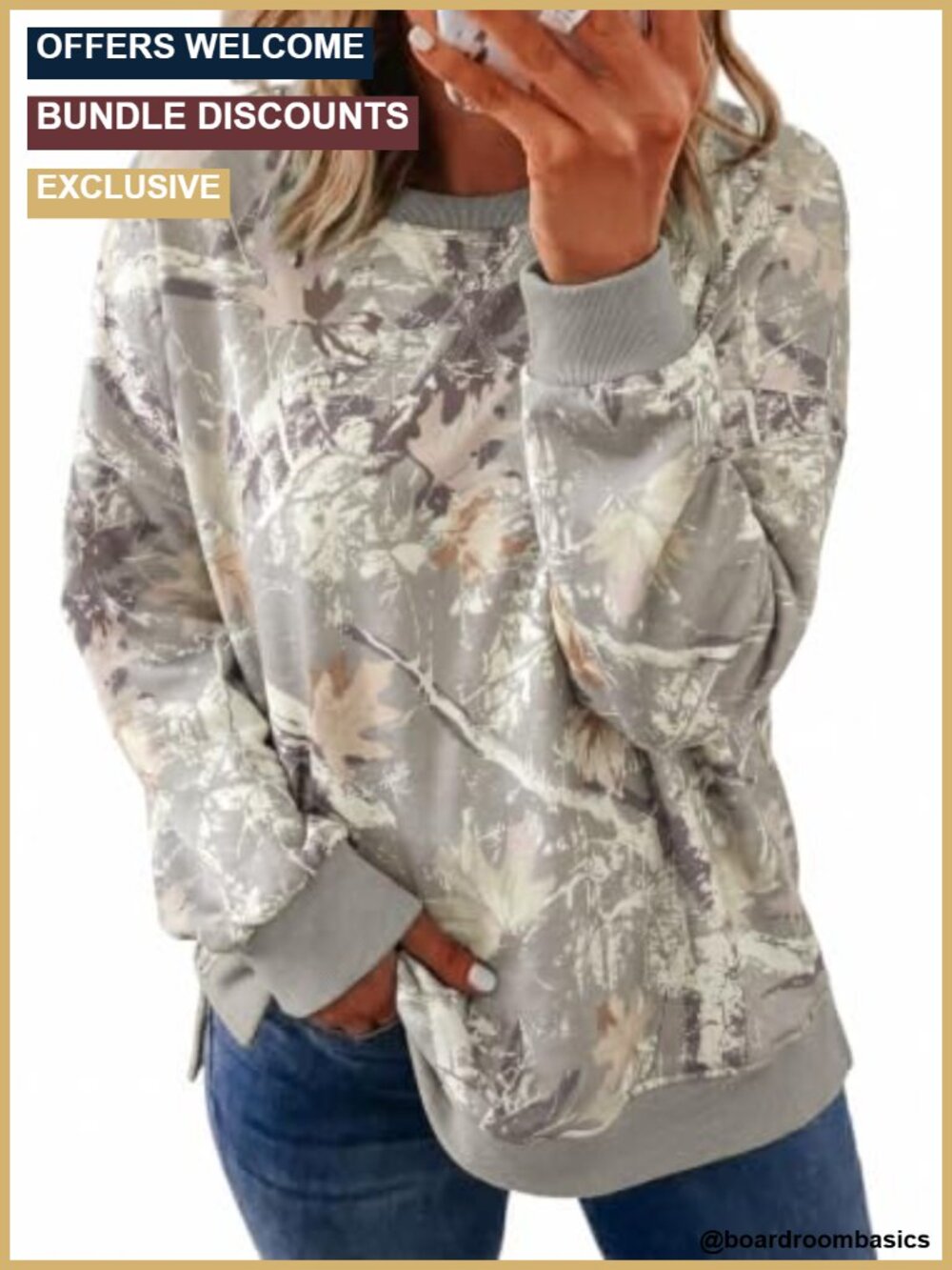 Plus Size Camo Print Sweatshirt Pullover Crew Neck Oversized Fall Top
